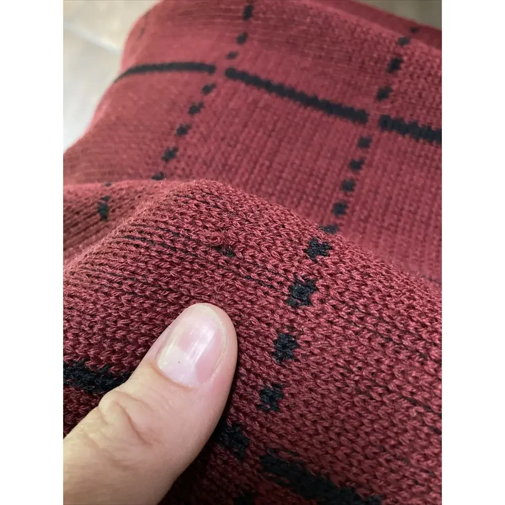 Johnston Murphy German Maroon Black Striped Fringe 100% Wool Knit Winter Scarf